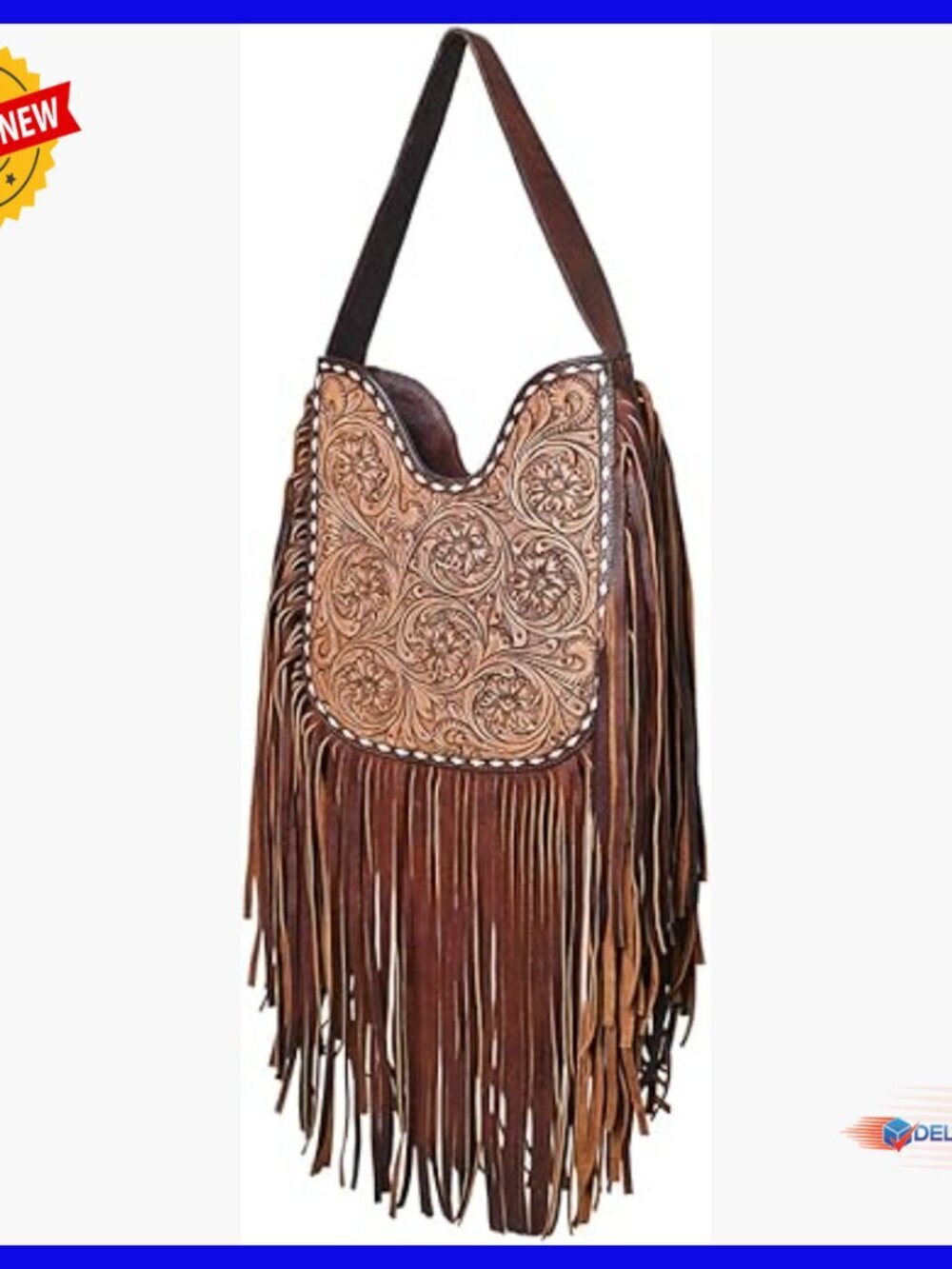 Genuine Leather Hobo Handbag Western Tooled Purse 12.5x11x3
